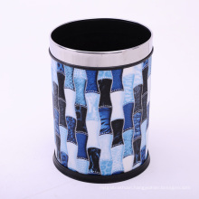 Round Blue Bamboo Design PU Open Top Garbage Bin(A12-1903e